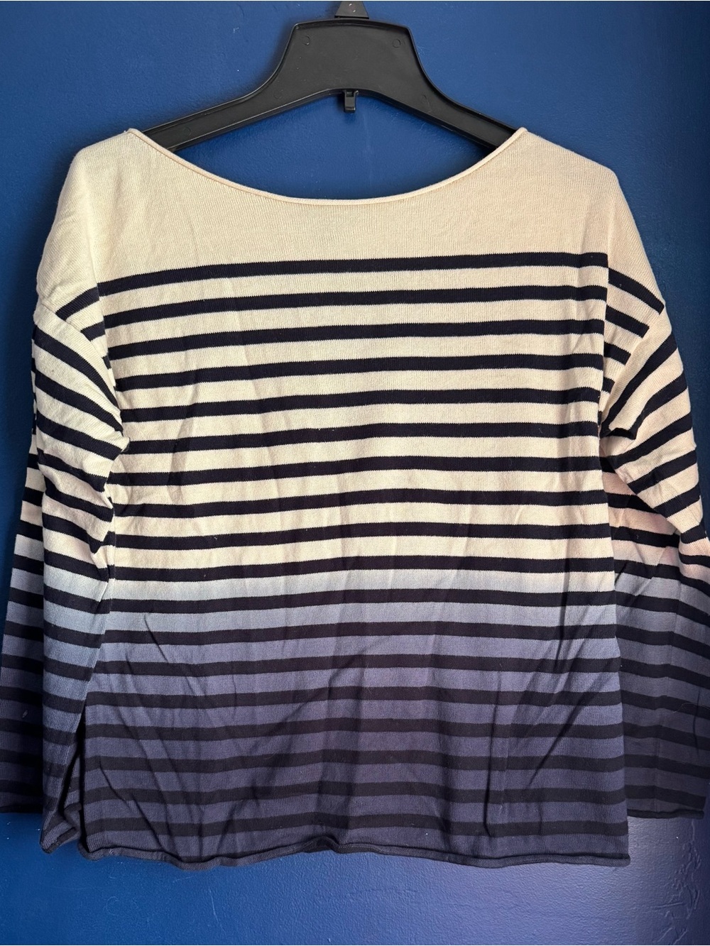 J. Crew Striped Boatneck Long Sleeve Top in Cream and Navy Ombre
